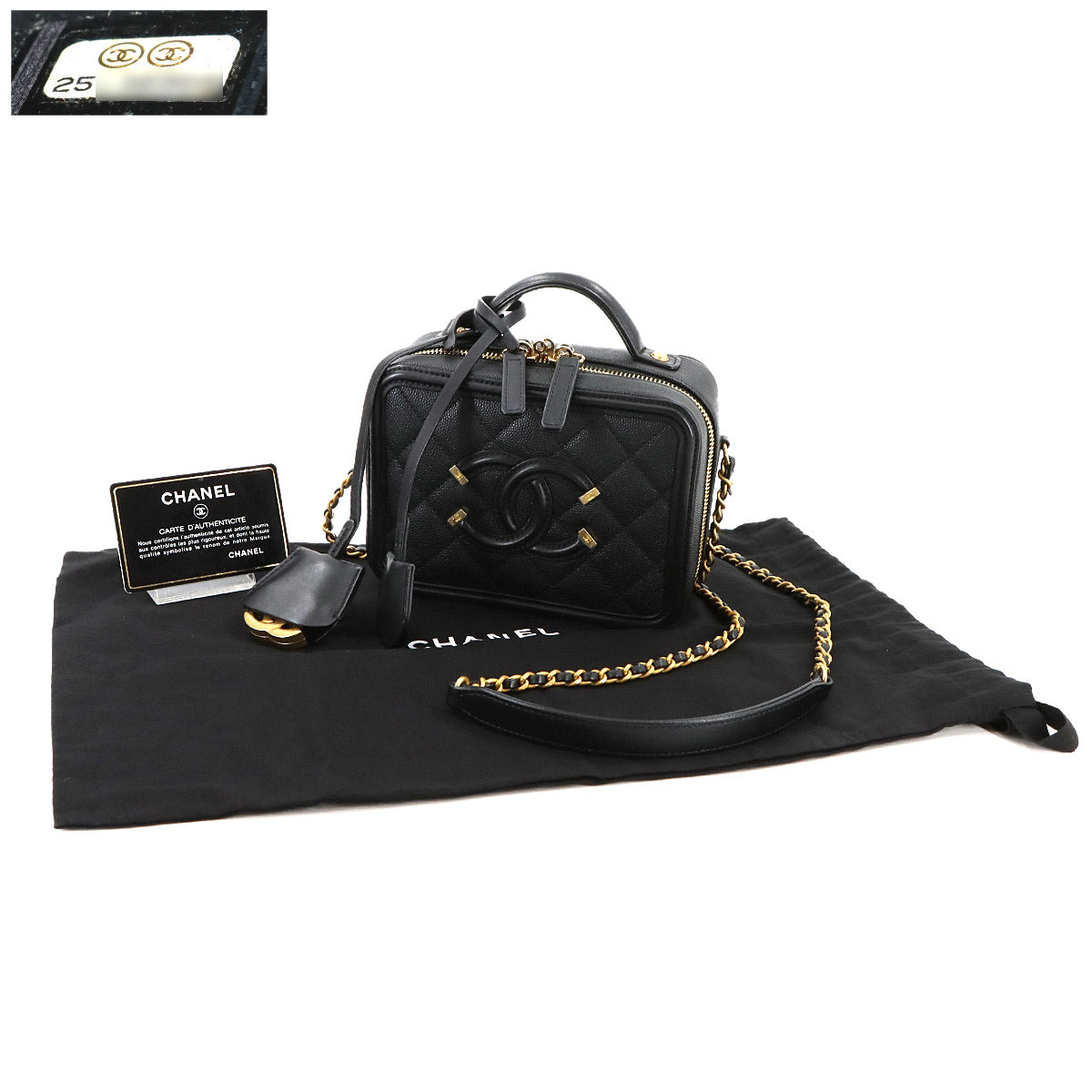 CC Filigree Small Vanity Hand Shoulder Bag Leather Black A93342
