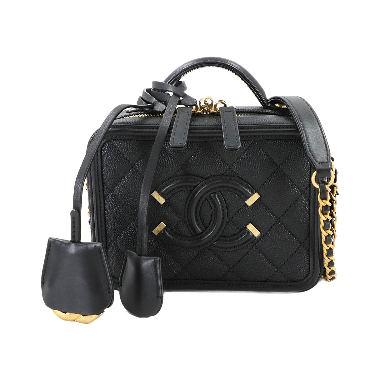 CC Filigree Small Vanity Hand Shoulder Bag Leather Black A93342