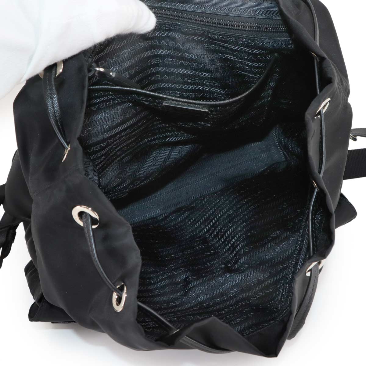 Robot Backpack Nylon Saffiano Leather Black 1BZ811 Purse