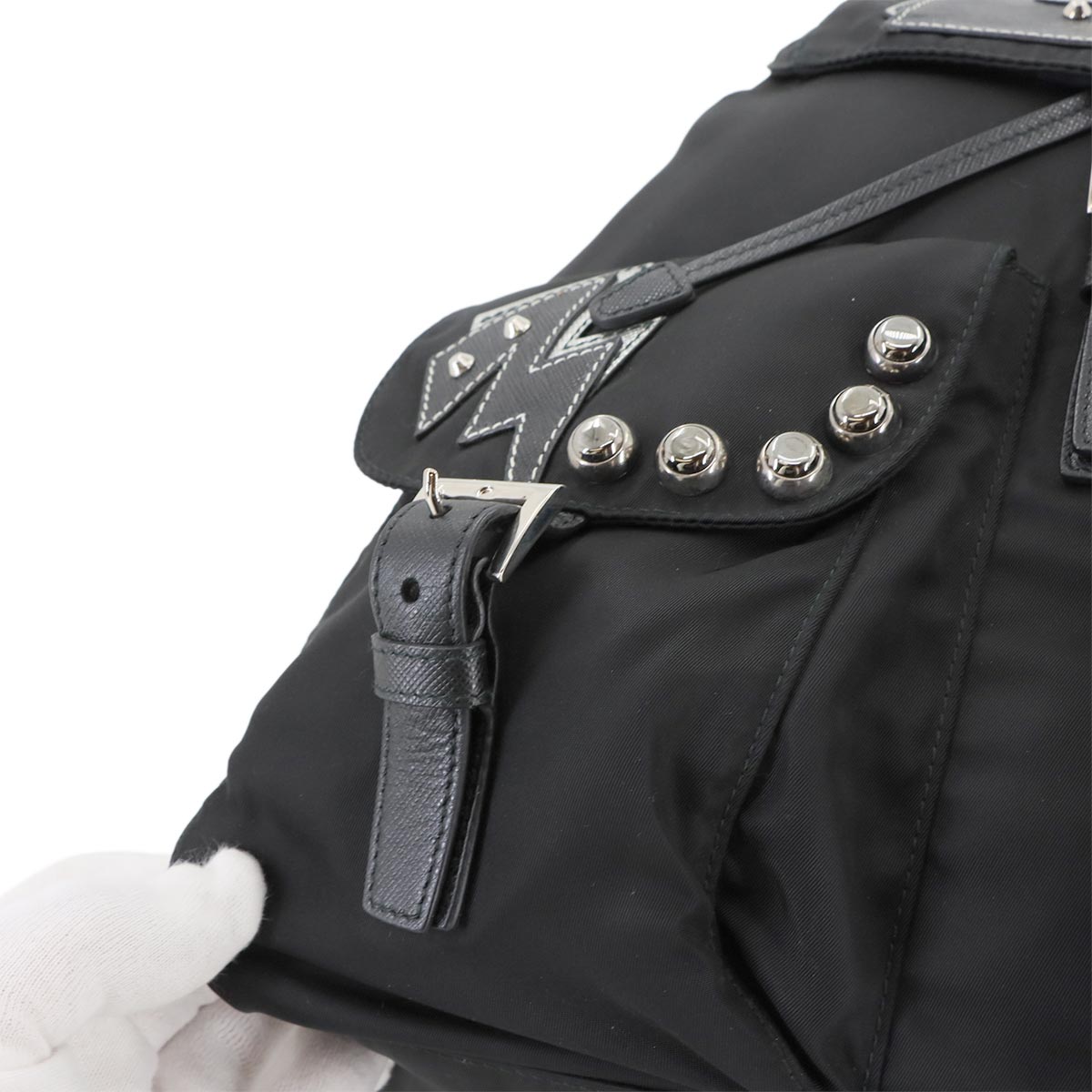 Robot Backpack Nylon Saffiano Leather Black 1BZ811 Purse