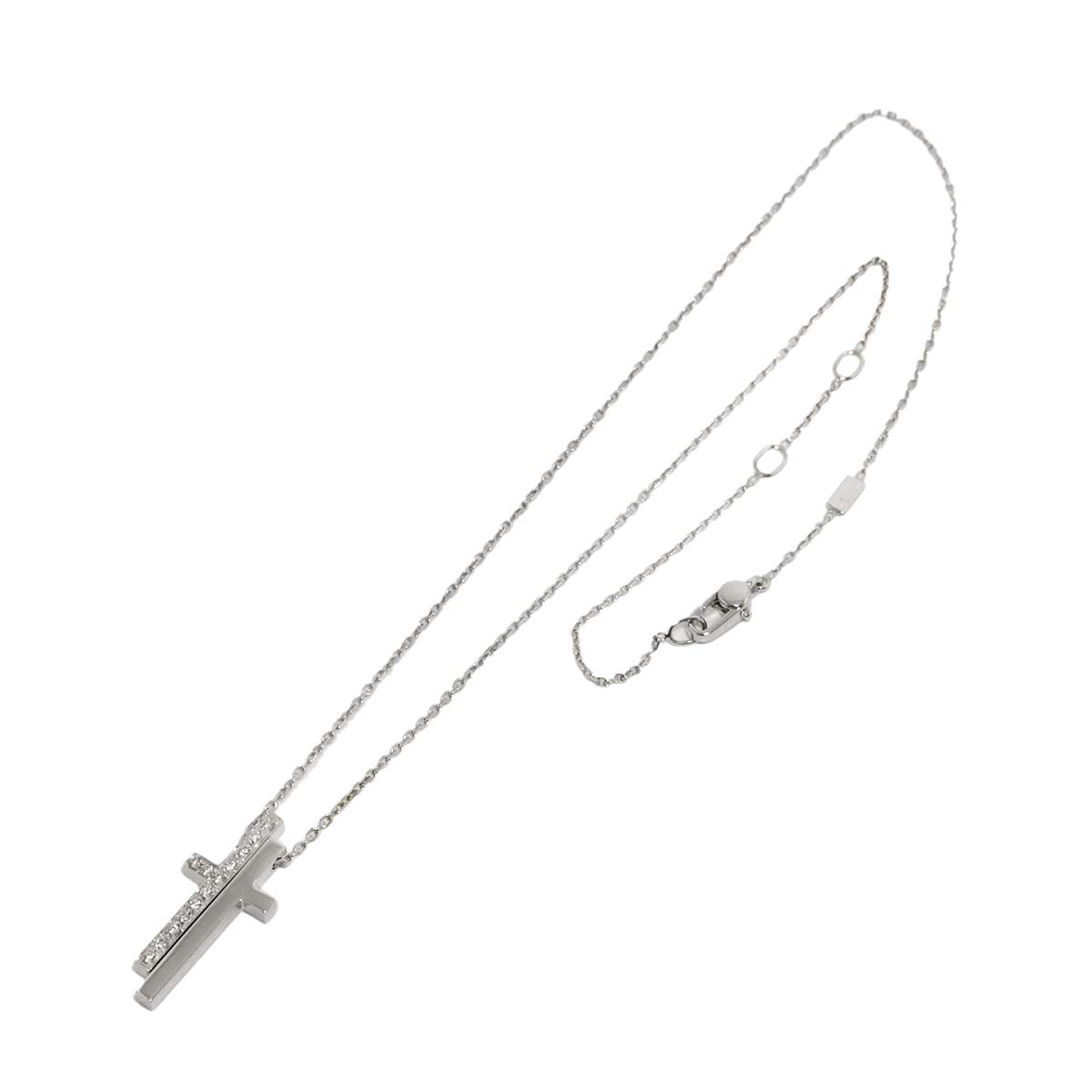 Separate Cross Diamond Necklace 18K White Gold 750
