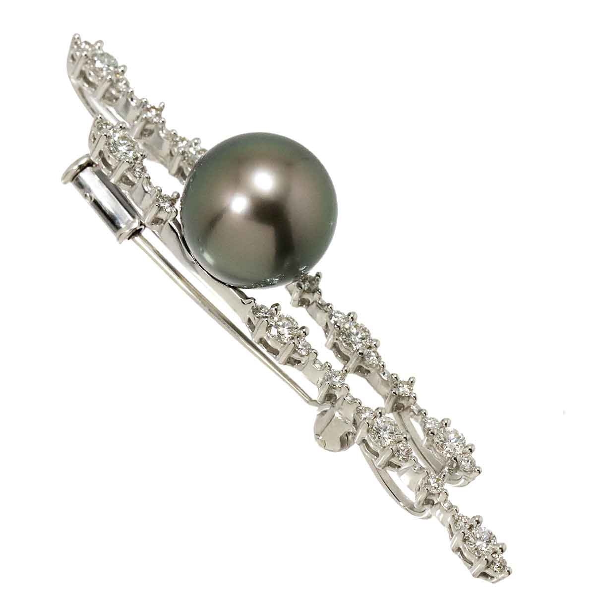 Black Pearl 10.4mm Diamond 0.50ct Brooch 18K WG 750