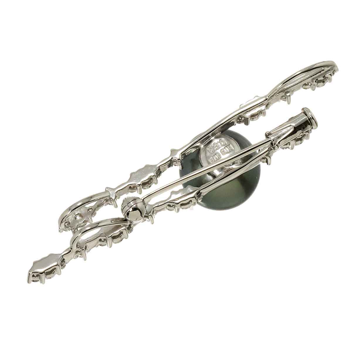 Black Pearl 10.4mm Diamond 0.50ct Brooch 18K WG 750