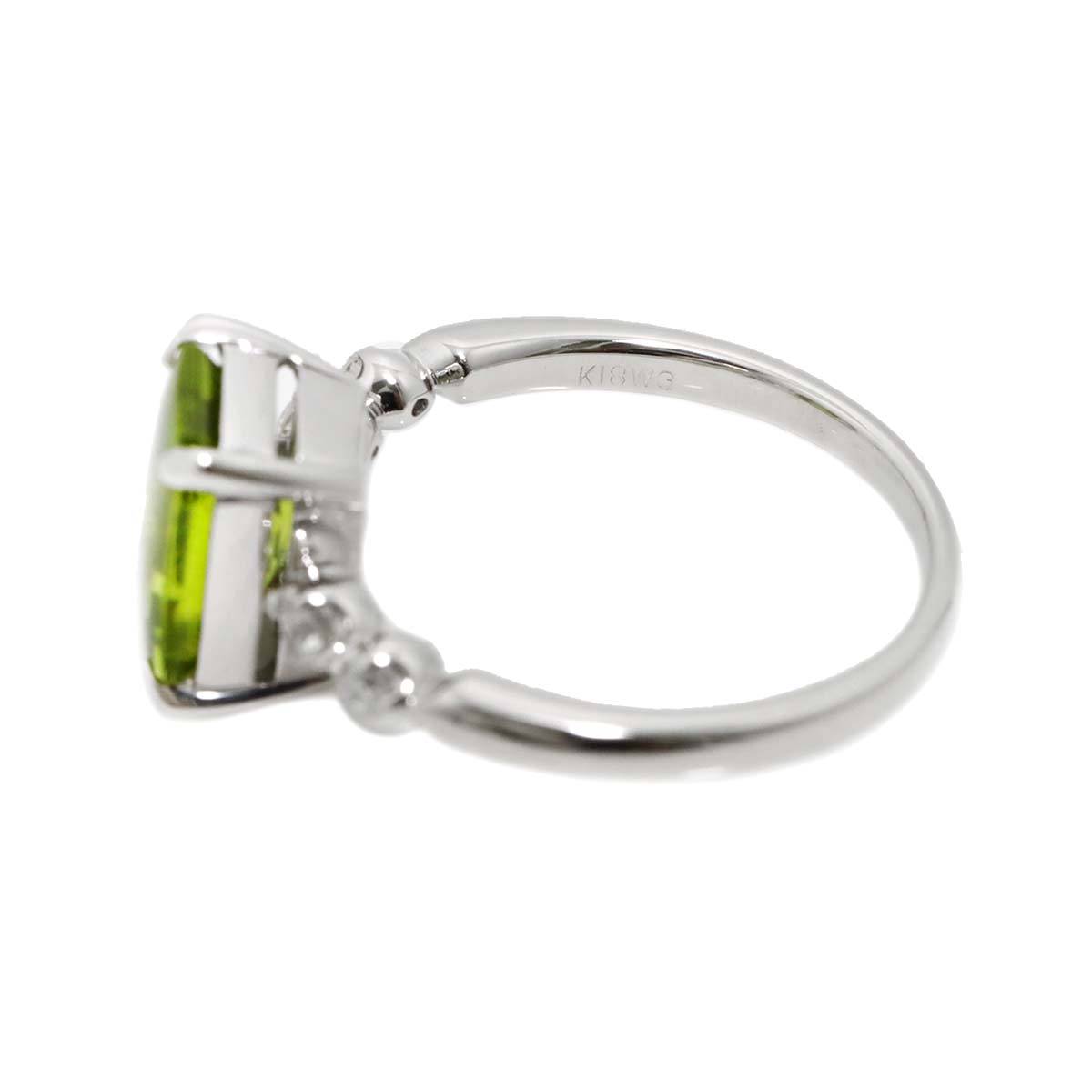 Peridot 2.26ct Diamond 0.11ct Ring 18K K18 WG size5.5-5.75(US)