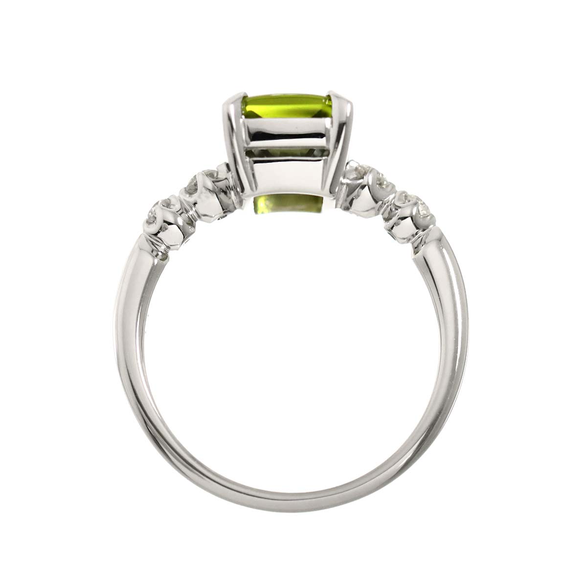 Peridot 2.26ct Diamond 0.11ct Ring 18K K18 WG size5.5-5.75(US)