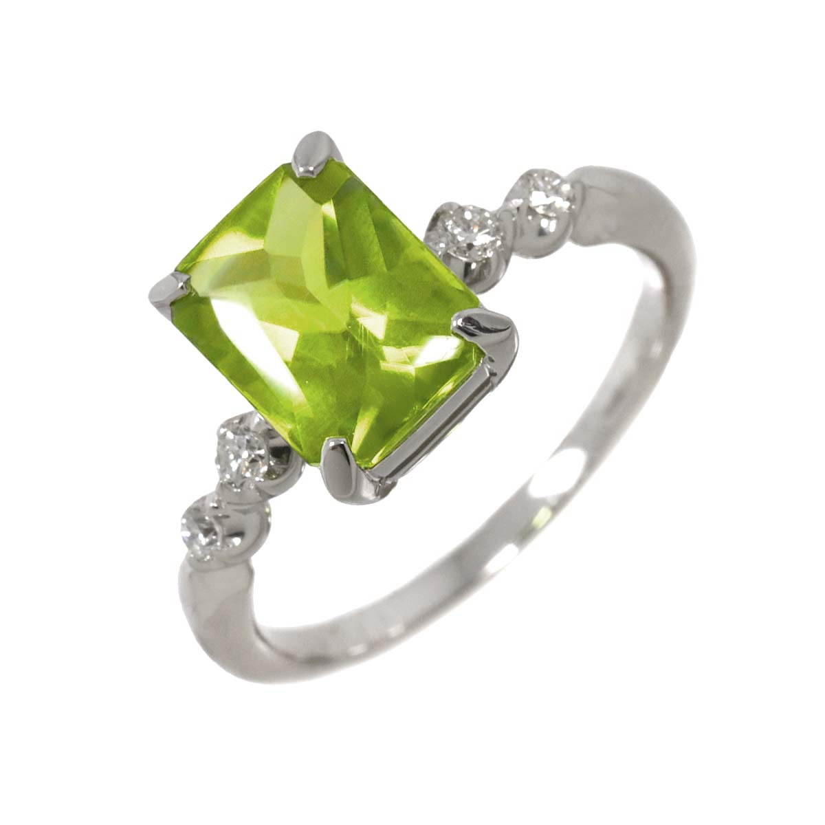 Peridot 2.26ct Diamond 0.11ct Ring 18K K18 WG size5.5-5.75(US)