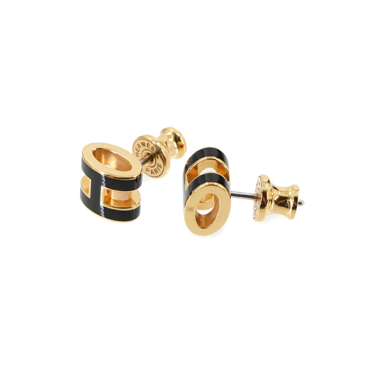 Mini Pop H Earrings Black Gold Pierced Accessory