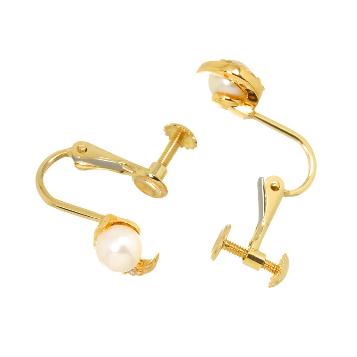 Akoya Pearl Diamond Earrings Clip on 18K 10K YG 750 416