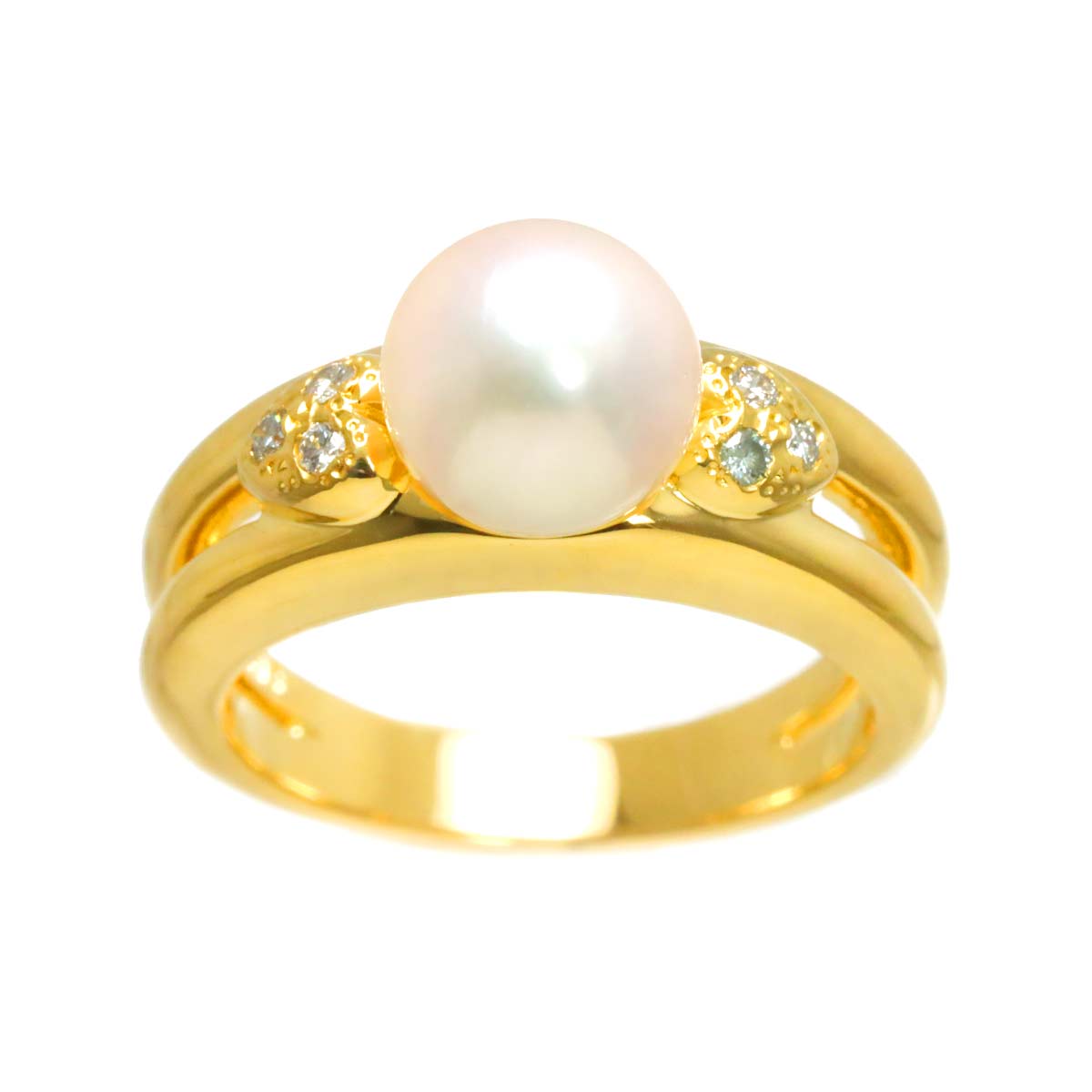 Akoya Pearl 7.4mm Diamond Ring 18K YG 750 size4.5(US)