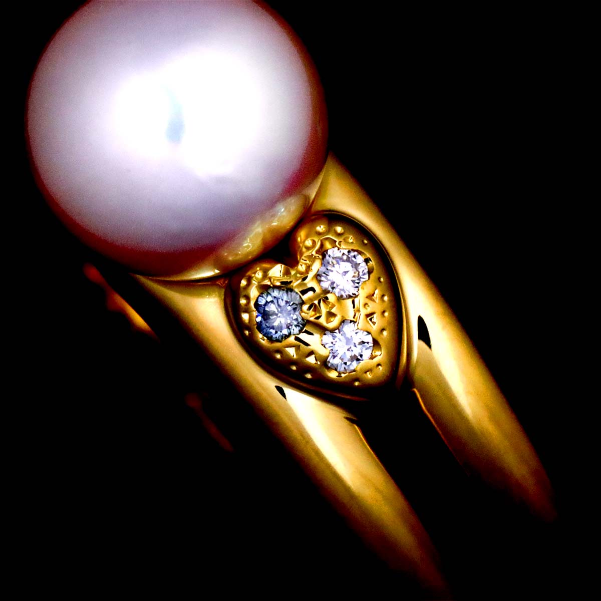 Akoya Pearl 7.4mm Diamond Ring 18K YG 750 size4.5(US)