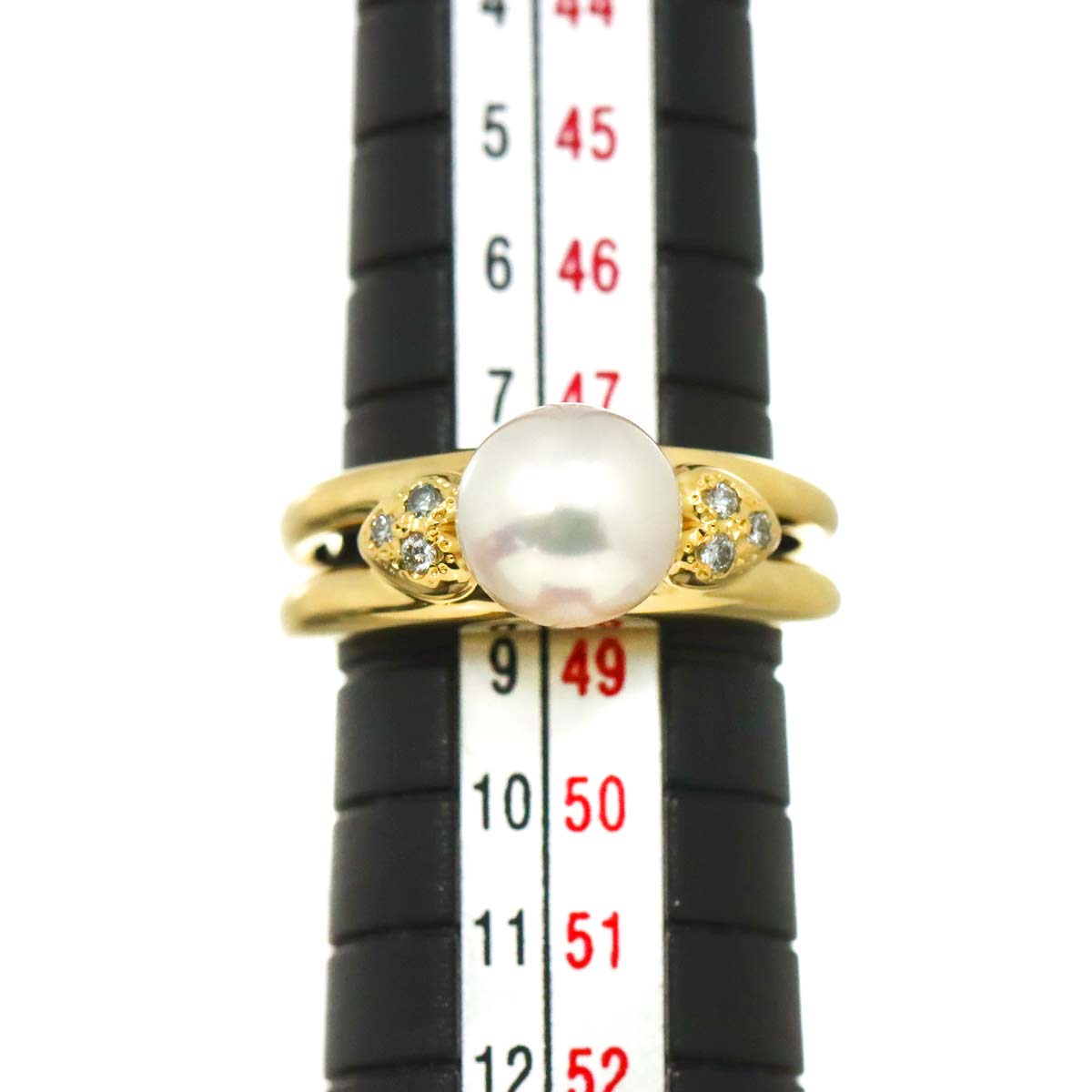 Akoya Pearl 7.4mm Diamond Ring 18K YG 750 size4.5(US)