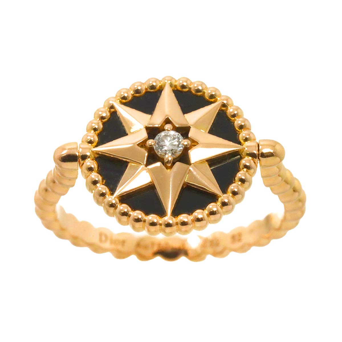 Onyx Diamond Ring 18K PG Pink Gold size52 6(US)
