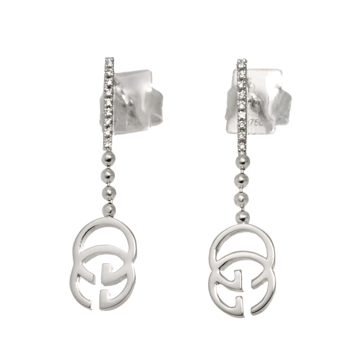 Logo Diamond Earrings Pierced 18K White Gold 750