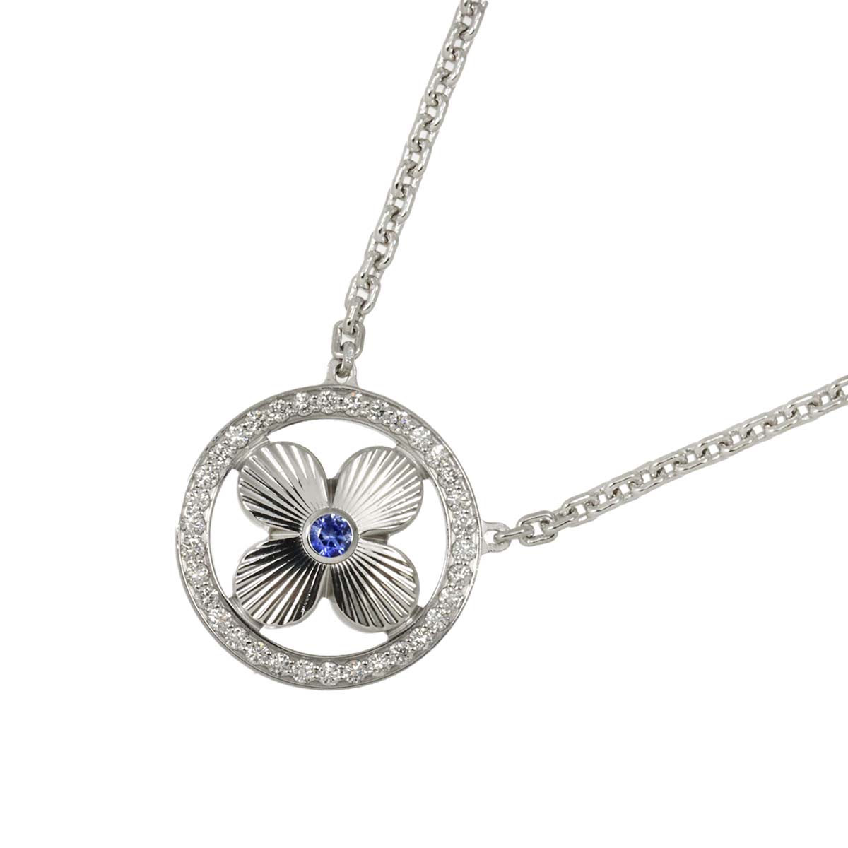 Pendentif Sapphire Diamond Necklace 18K WG 750