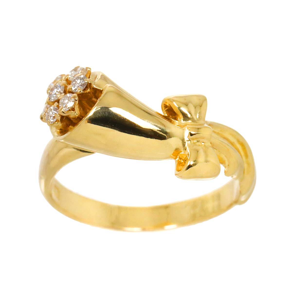 Diamond Ring 18K YG Yellow Gold 750 5.75-6(US)