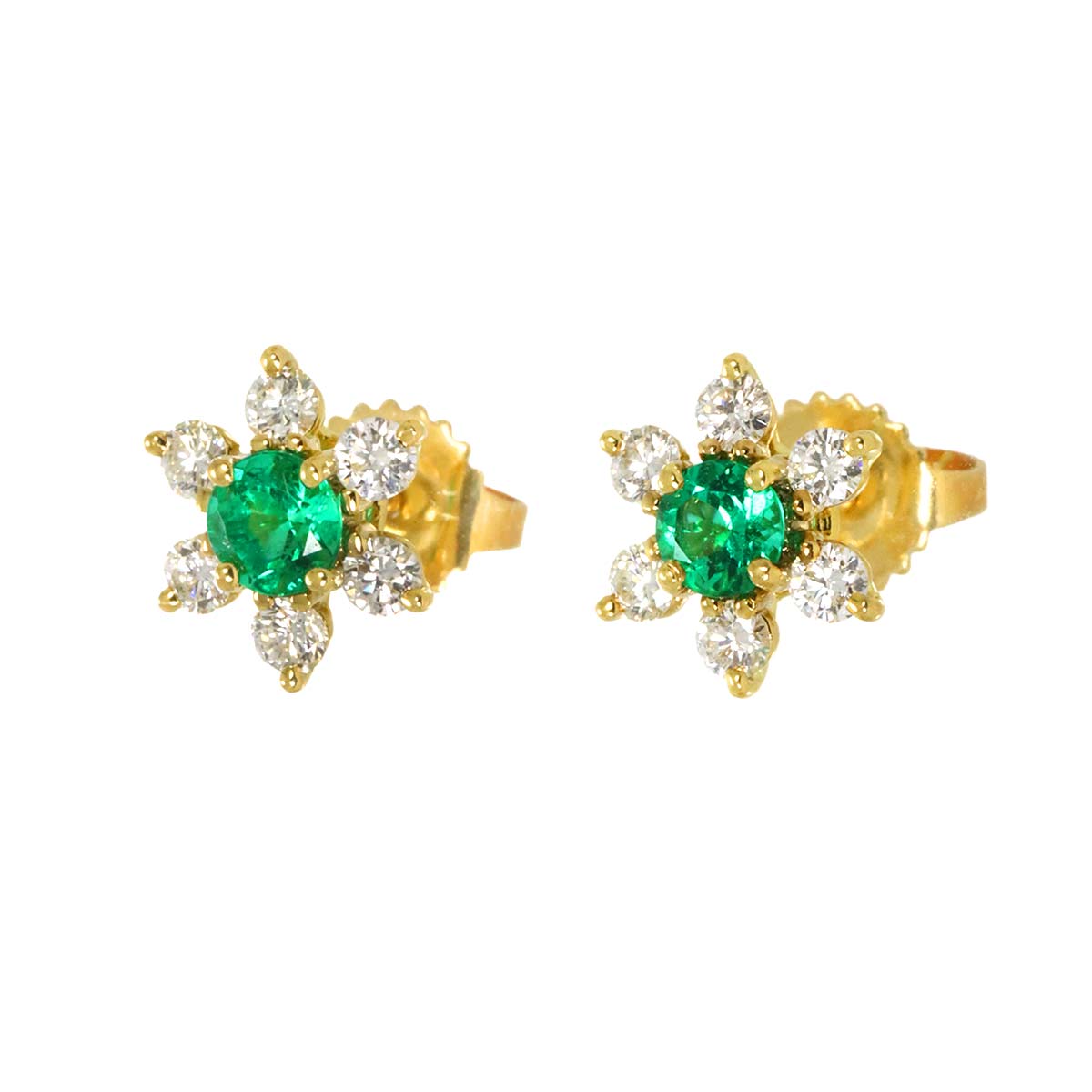 Emerald Diamond Earrings Pierced 18K YG 750