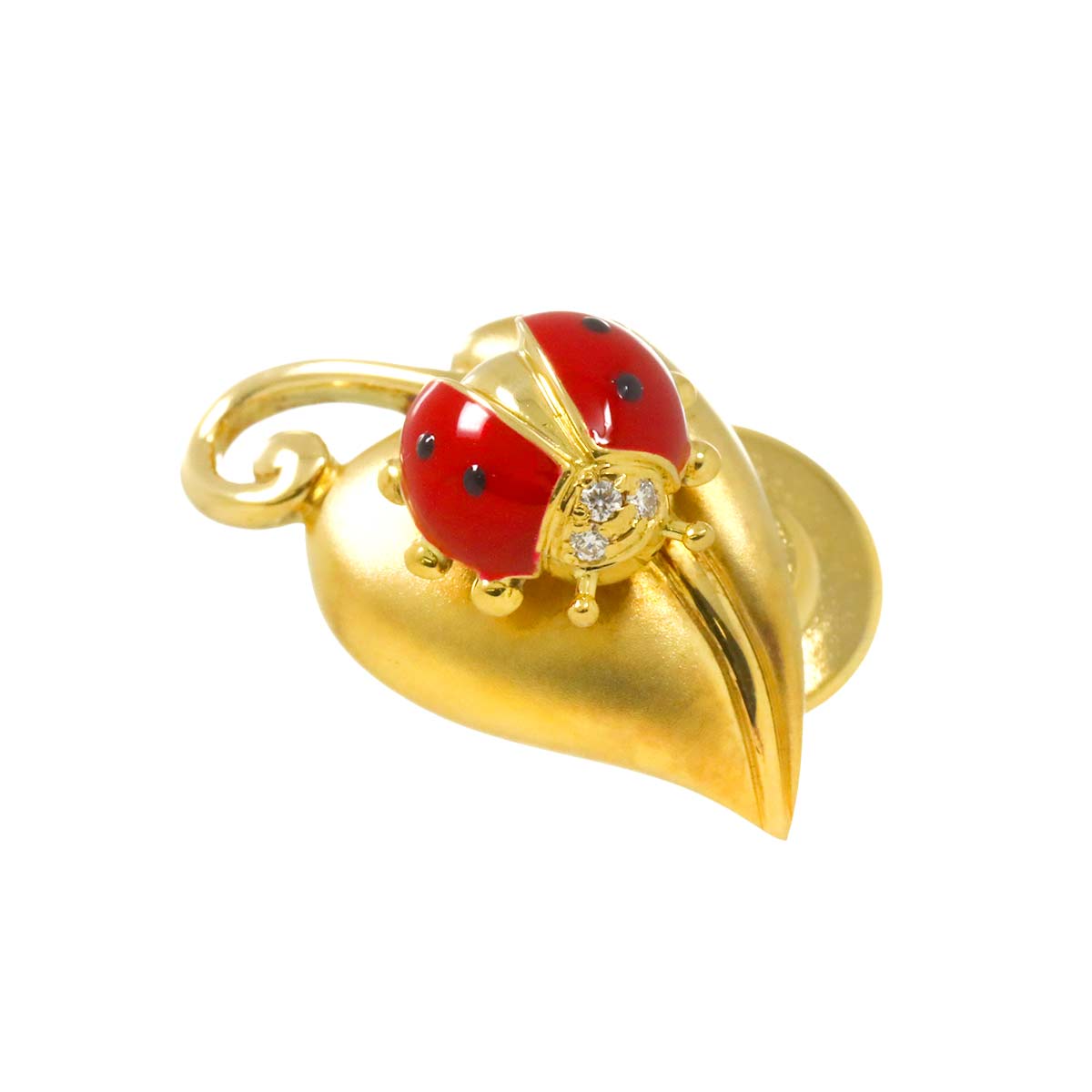 Diamond 0.02ct Ladybug Brooch 18K YG 750 Enamel