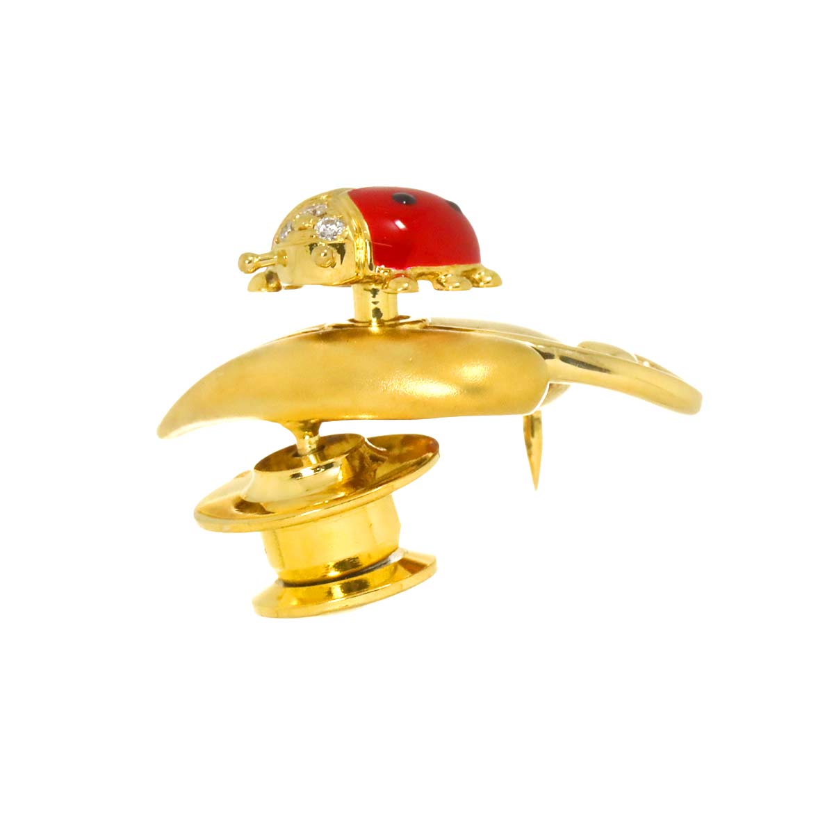 Diamond 0.02ct Ladybug Brooch 18K YG 750 Enamel