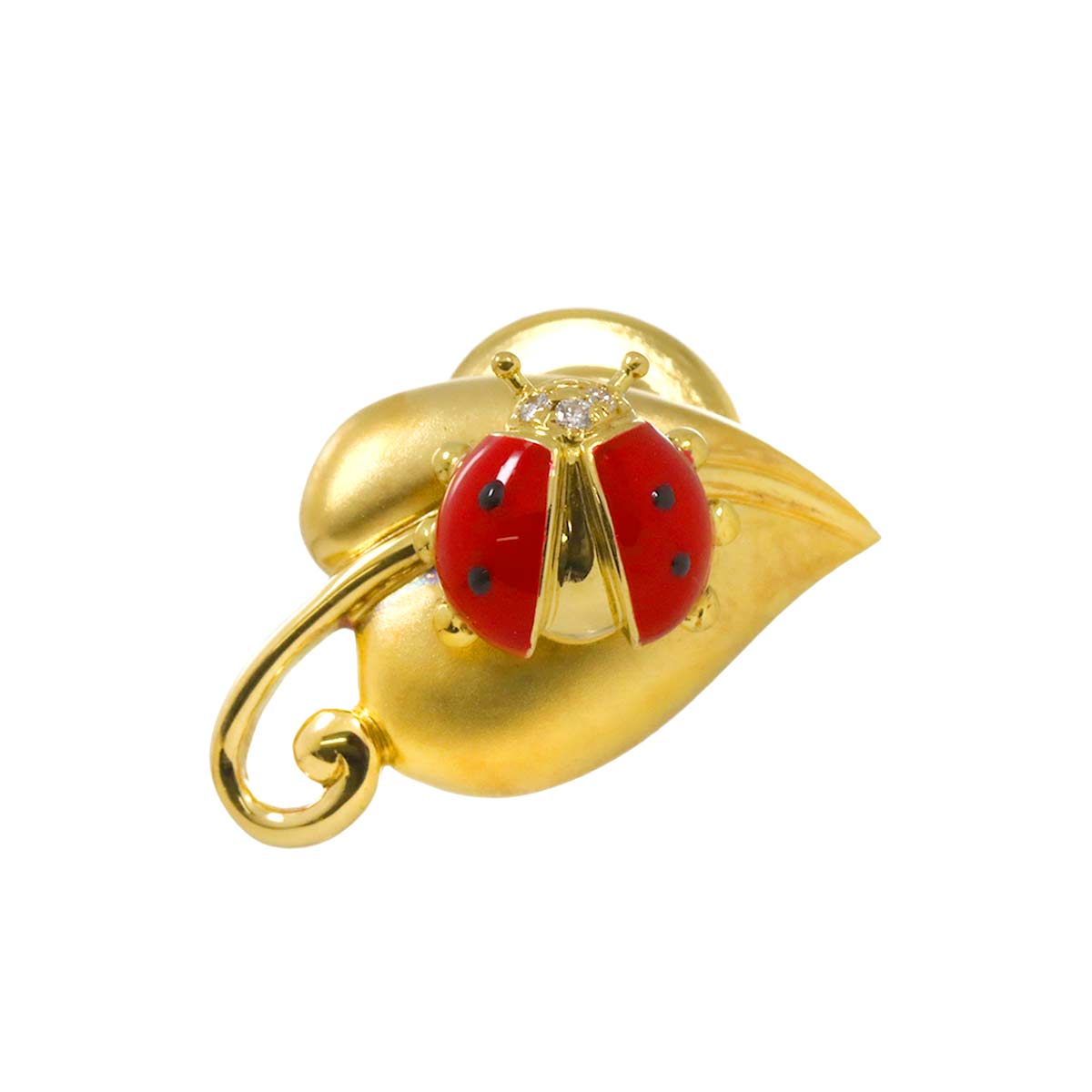 Diamond 0.02ct Ladybug Brooch 18K YG 750 Enamel