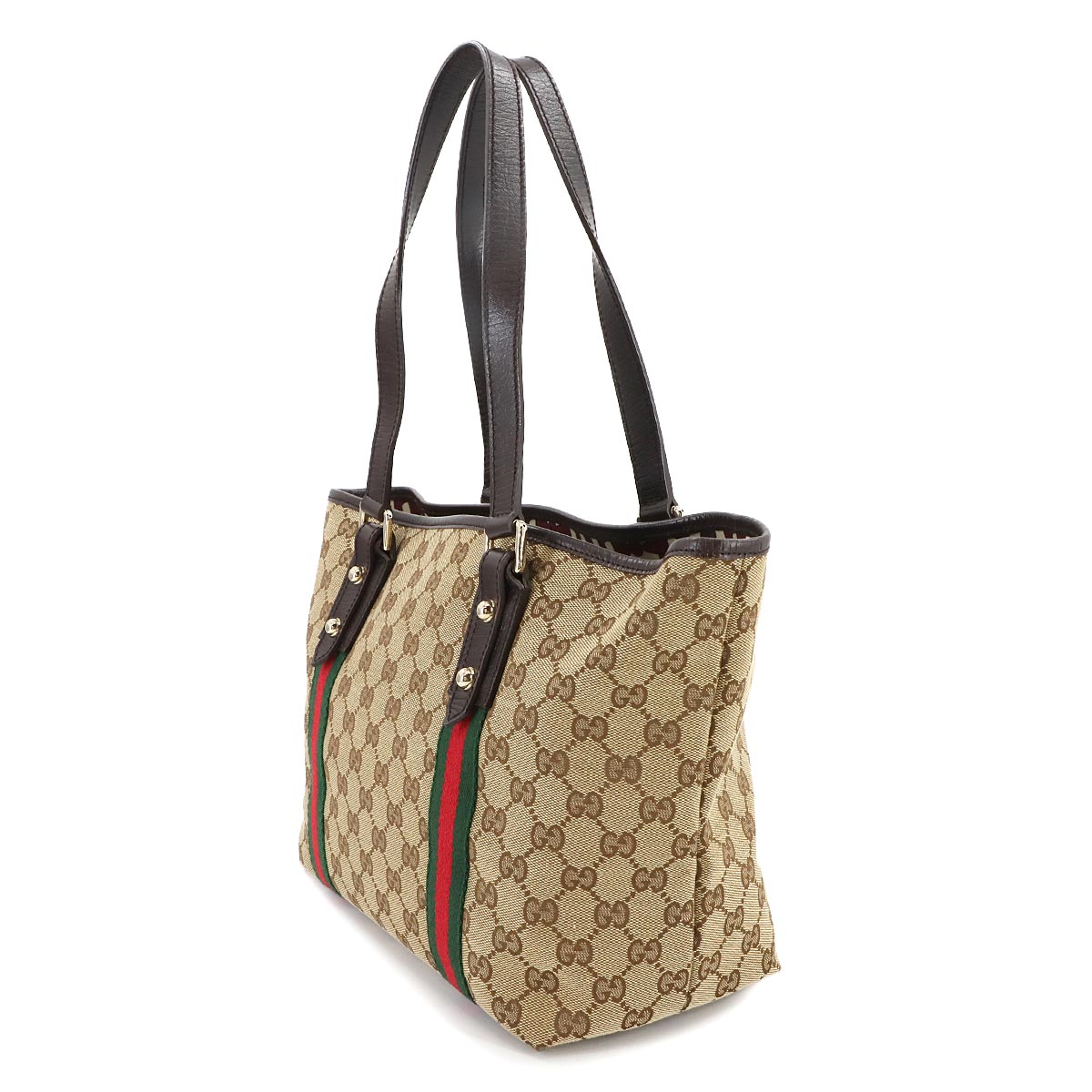 GG Canvas Sherry Line Tote Bag Leather Beige Brown 137396