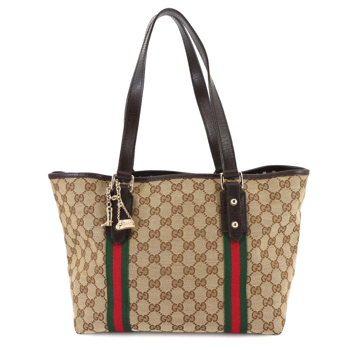 GG Canvas Sherry Line Tote Bag Leather Beige Brown 137396