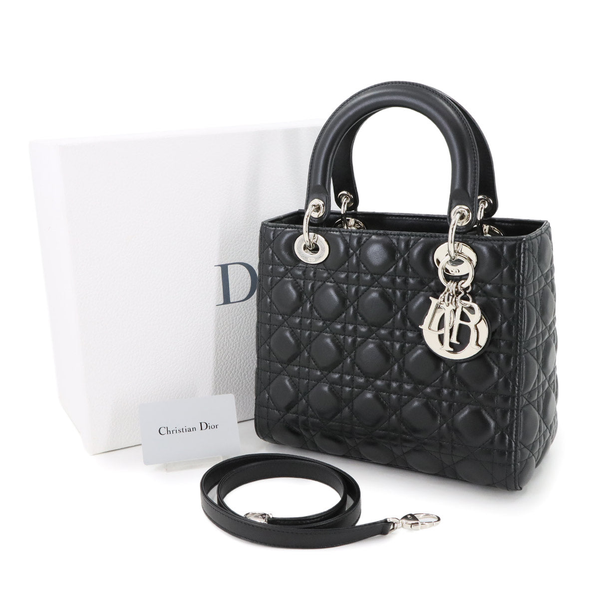Lady Dior Medium Hand Shoulder Bag Leather Black