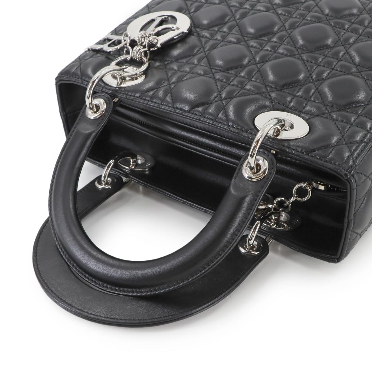 Lady Dior Medium Hand Shoulder Bag Leather Black