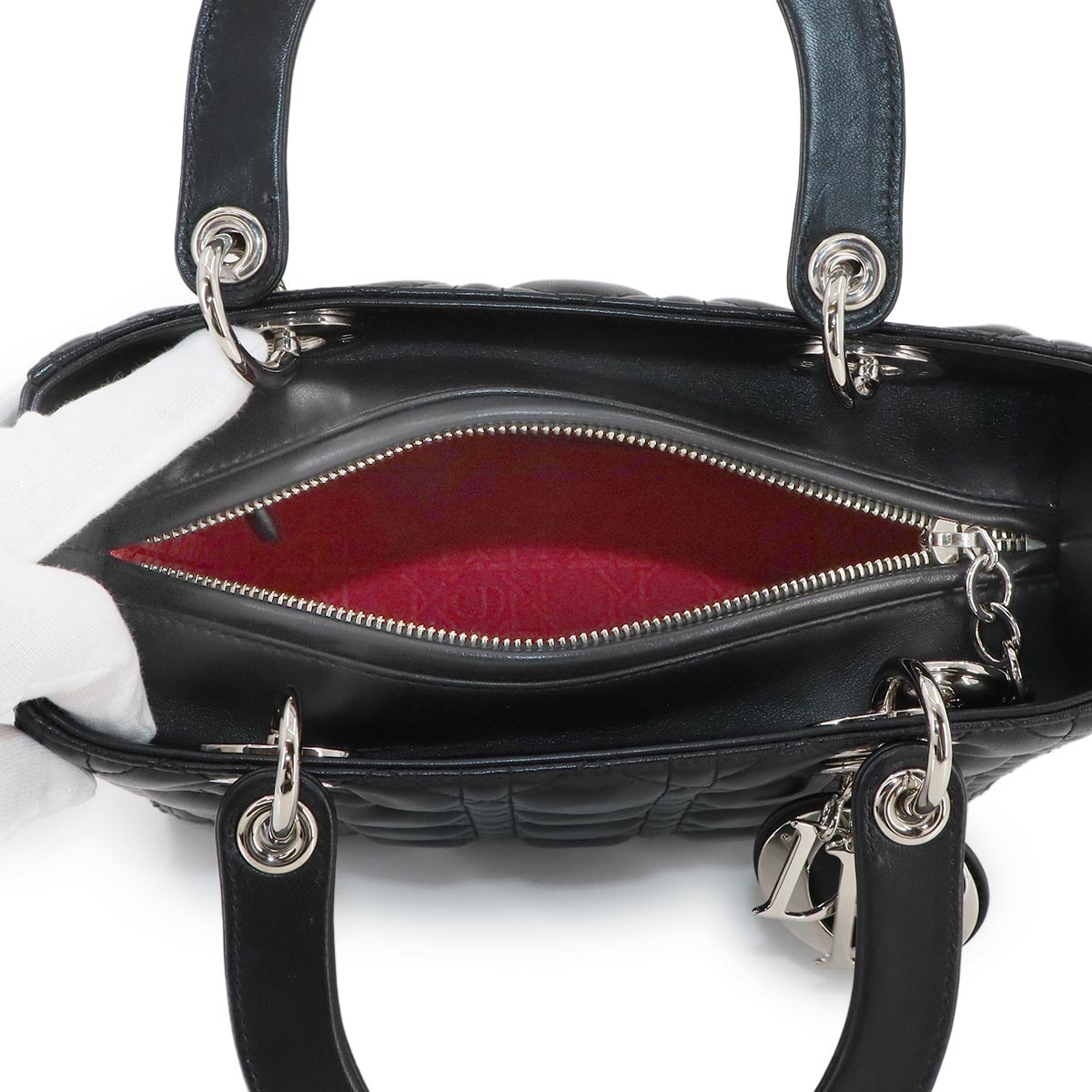 Lady Dior Medium Hand Shoulder Bag Leather Black