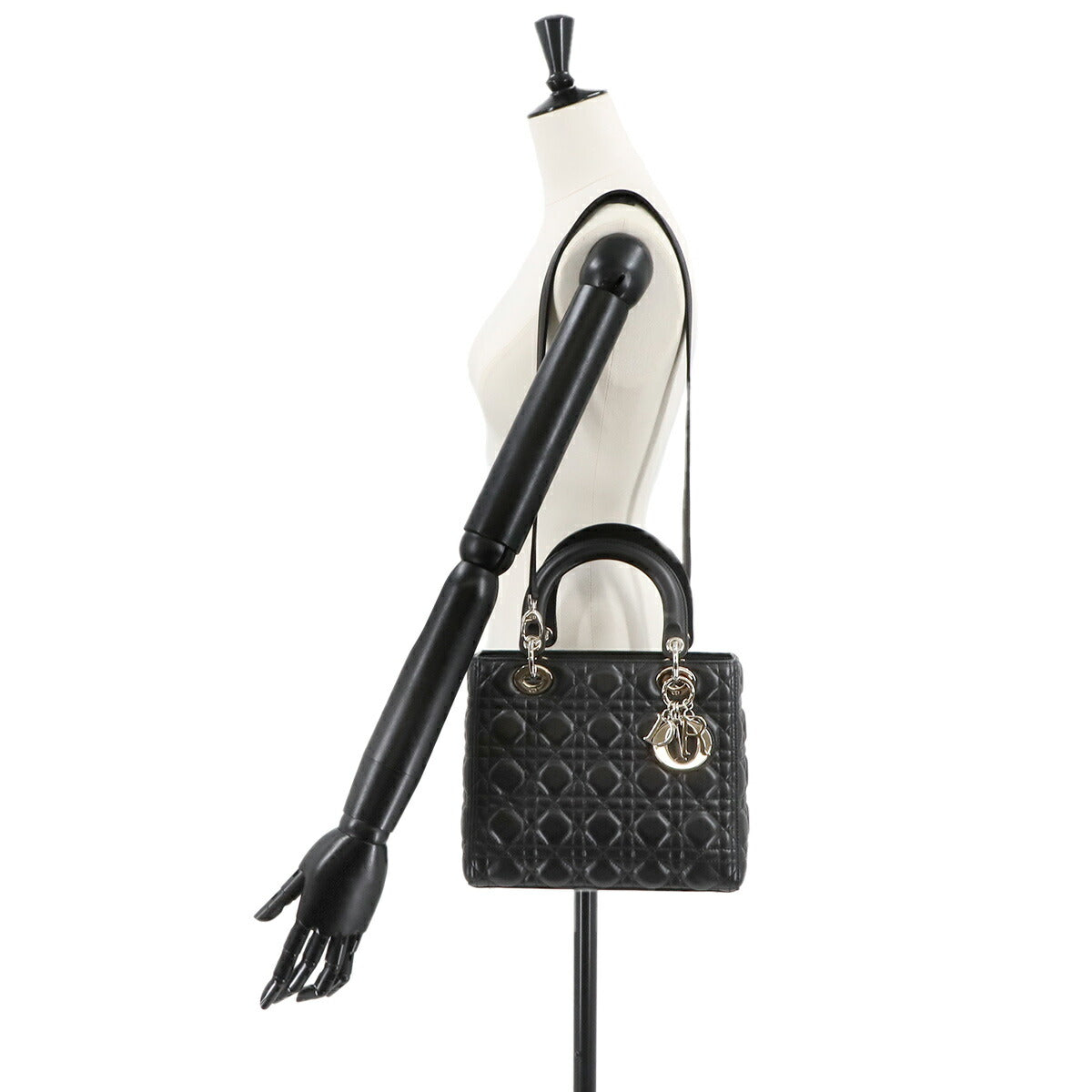 Lady Dior Medium Hand Shoulder Bag Leather Black