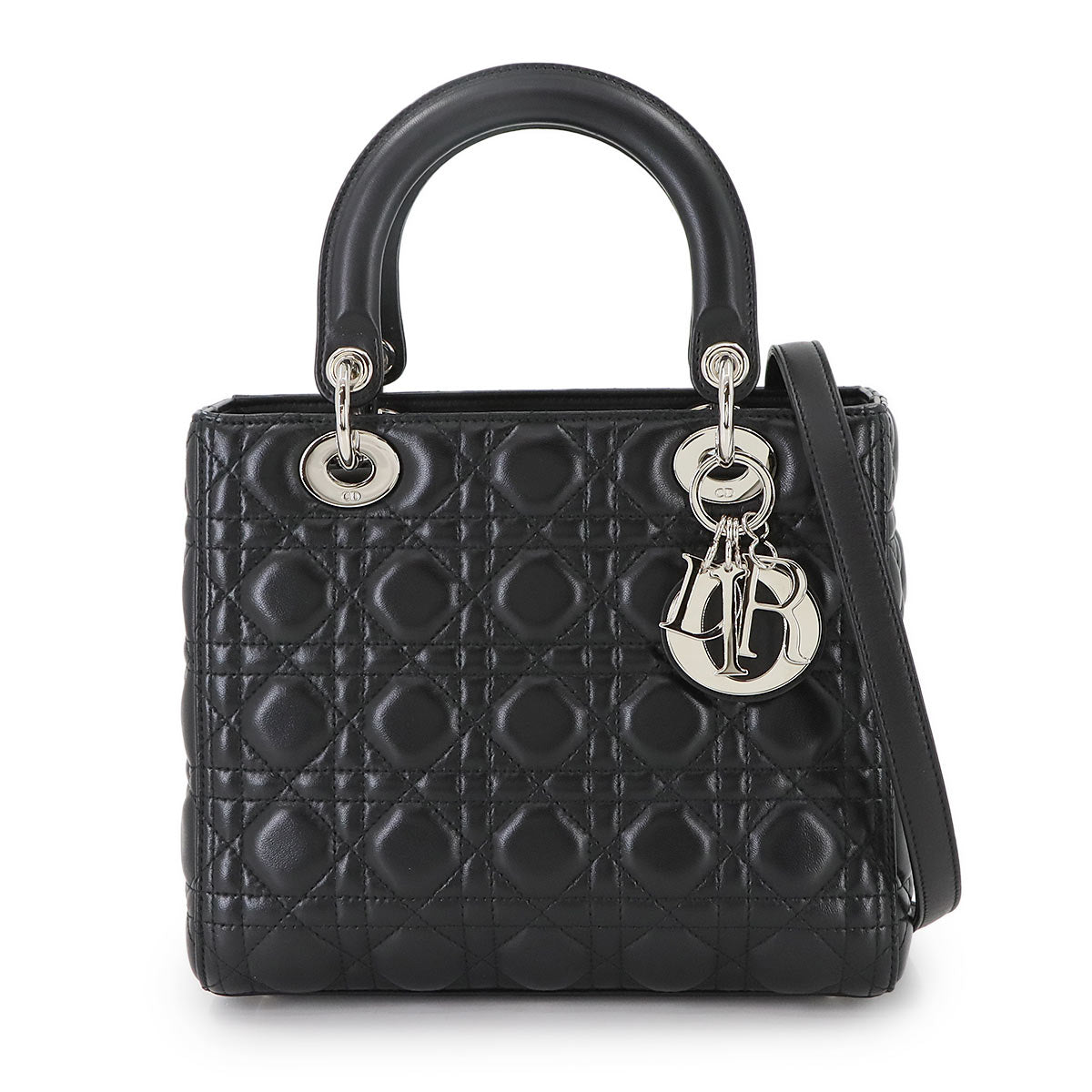 Lady Dior Medium Hand Shoulder Bag Leather Black