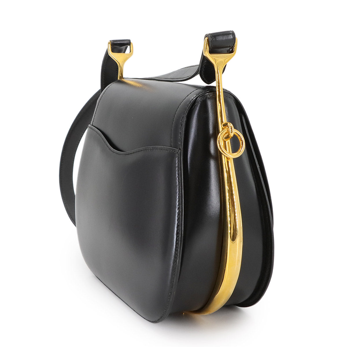 Passe Guide Shoulder Bag Box calf Black Vintage Purse