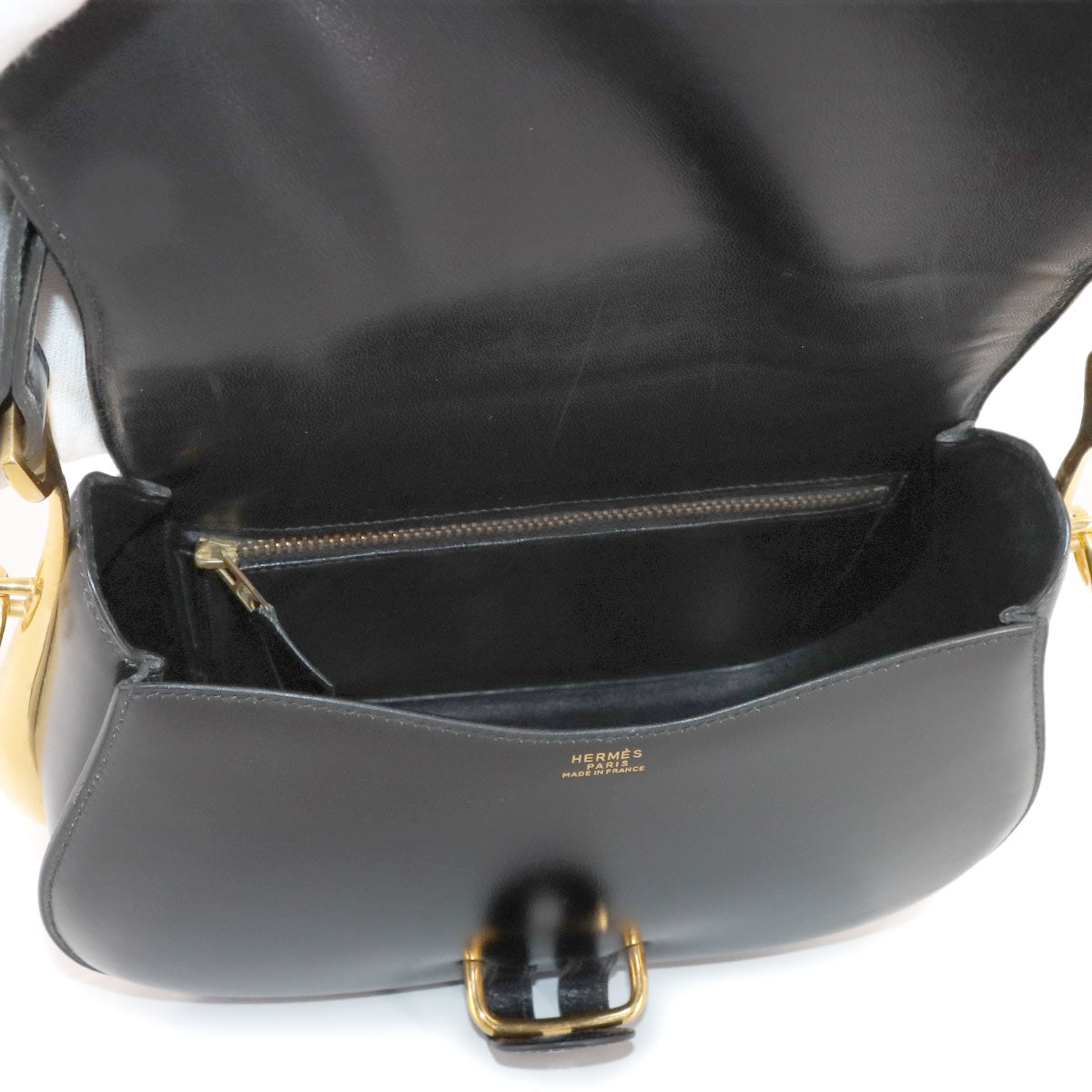 Passe Guide Shoulder Bag Box calf Black Vintage Purse
