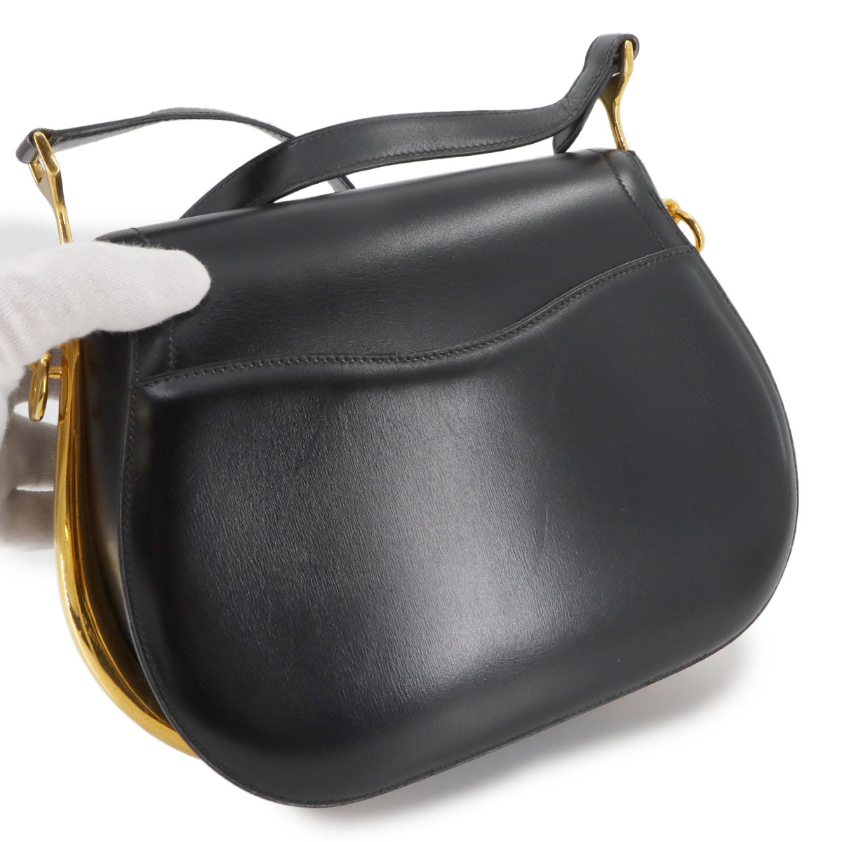 Passe Guide Shoulder Bag Box calf Black Vintage Purse