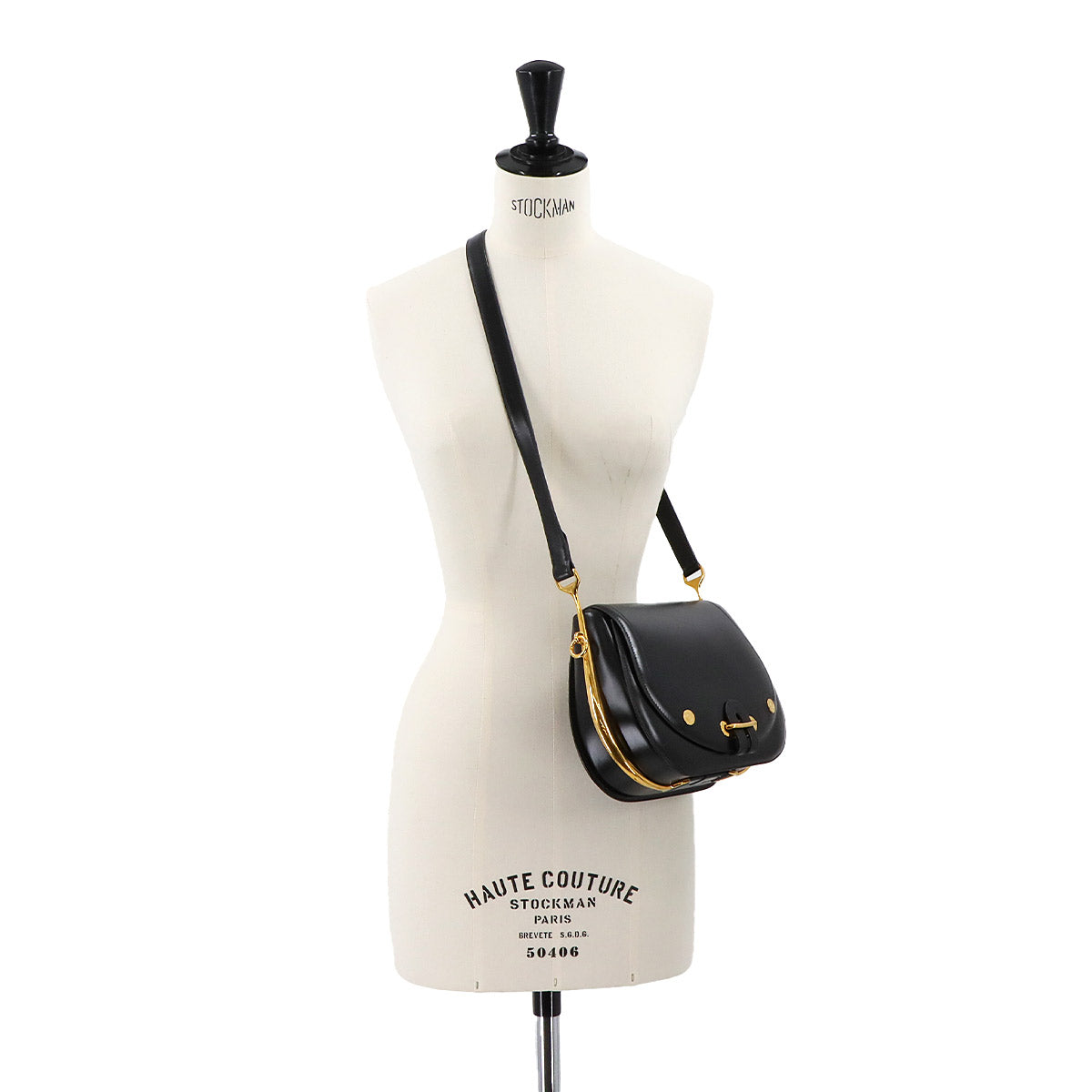 Passe Guide Shoulder Bag Box calf Black Vintage Purse