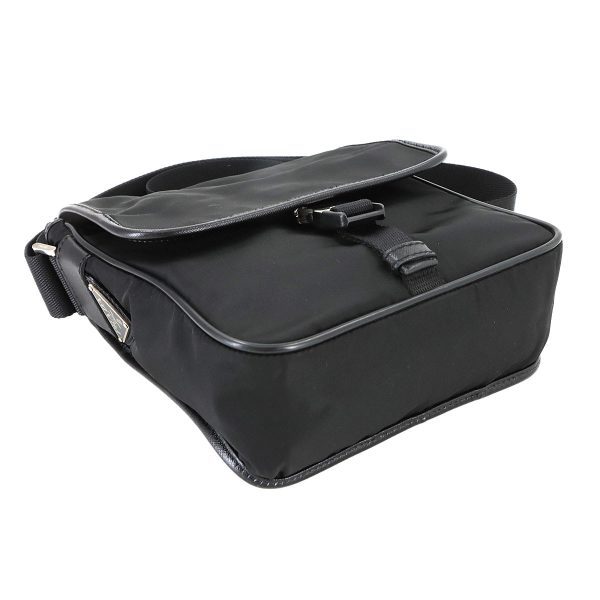Shoulder Bag Nylon Saffiano Leather Black V167 Purse