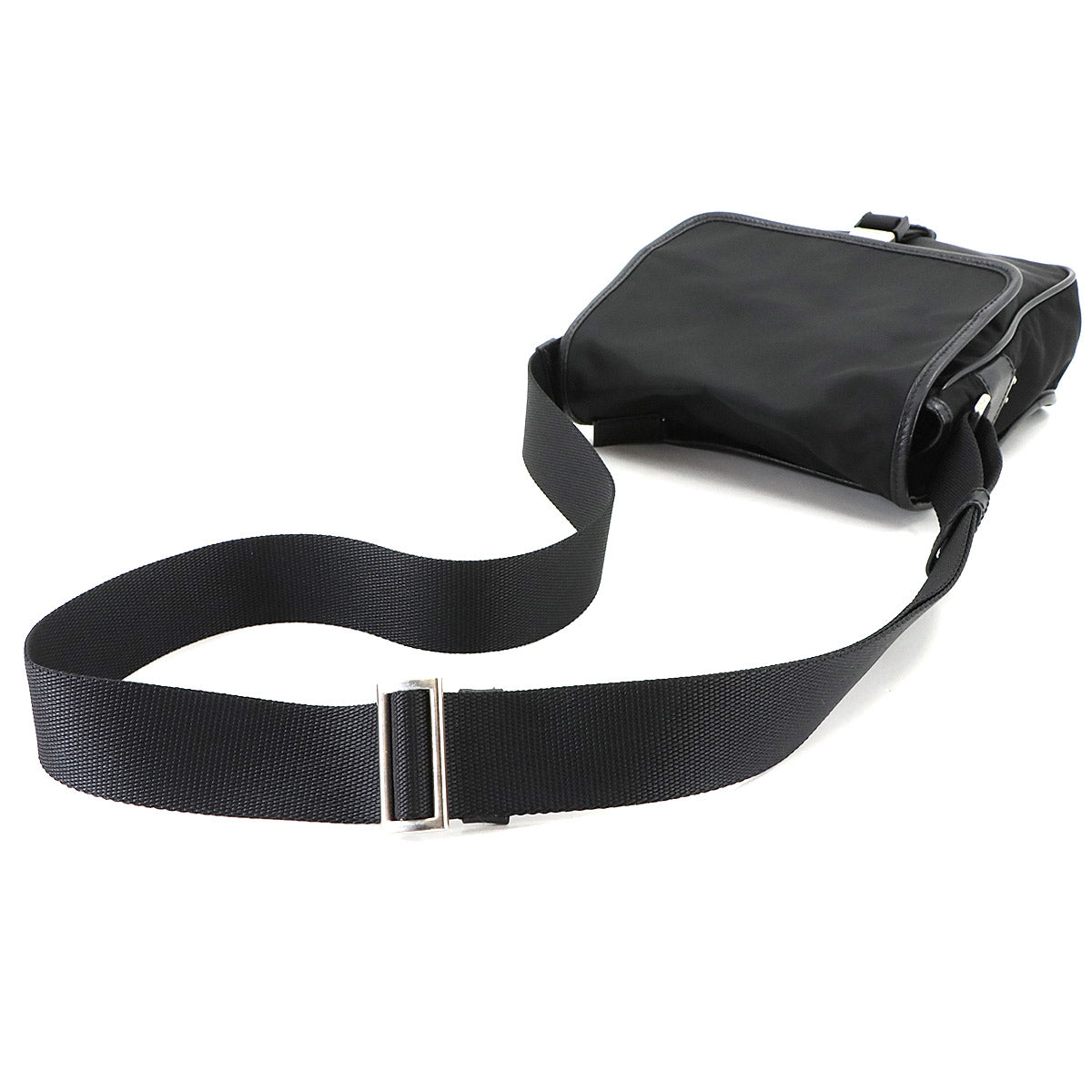 Shoulder Bag Nylon Saffiano Leather Black V167 Purse