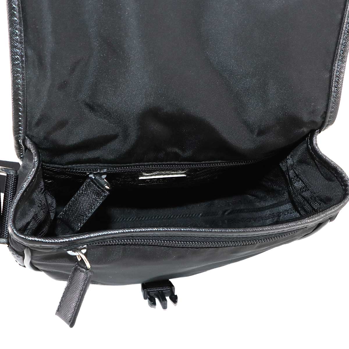 Shoulder Bag Nylon Saffiano Leather Black V167 Purse