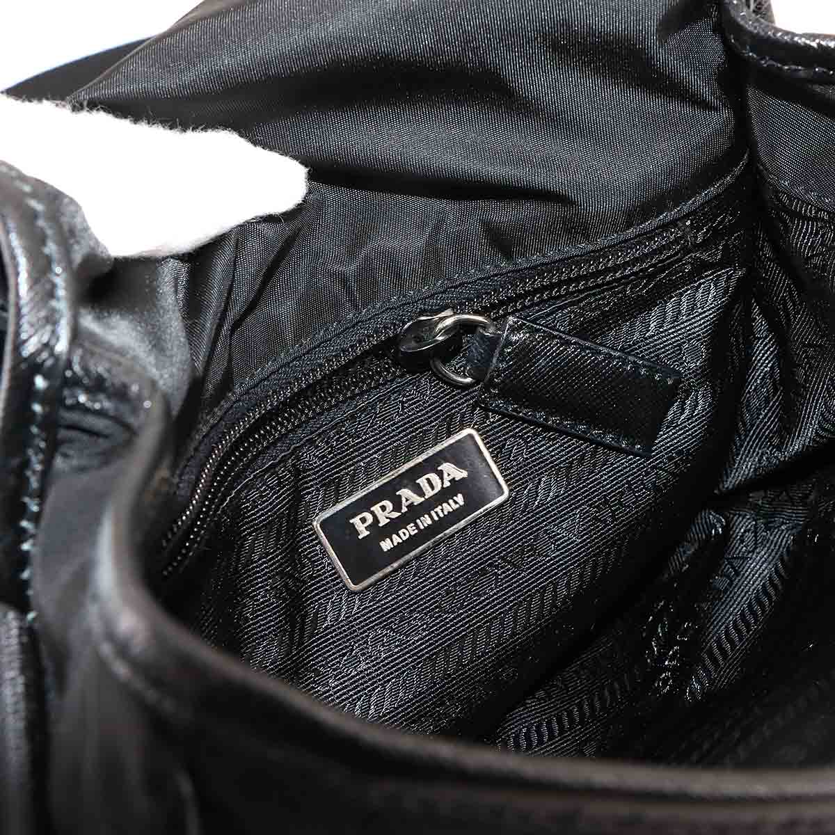 Shoulder Bag Nylon Saffiano Leather Black V167 Purse