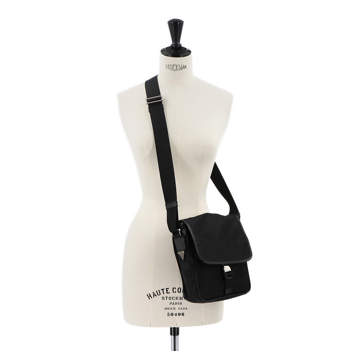 Shoulder Bag Nylon Saffiano Leather Black V167 Purse
