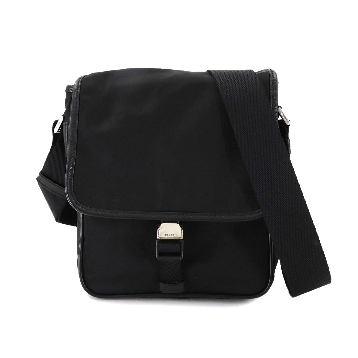 Shoulder Bag Nylon Saffiano Leather Black V167 Purse
