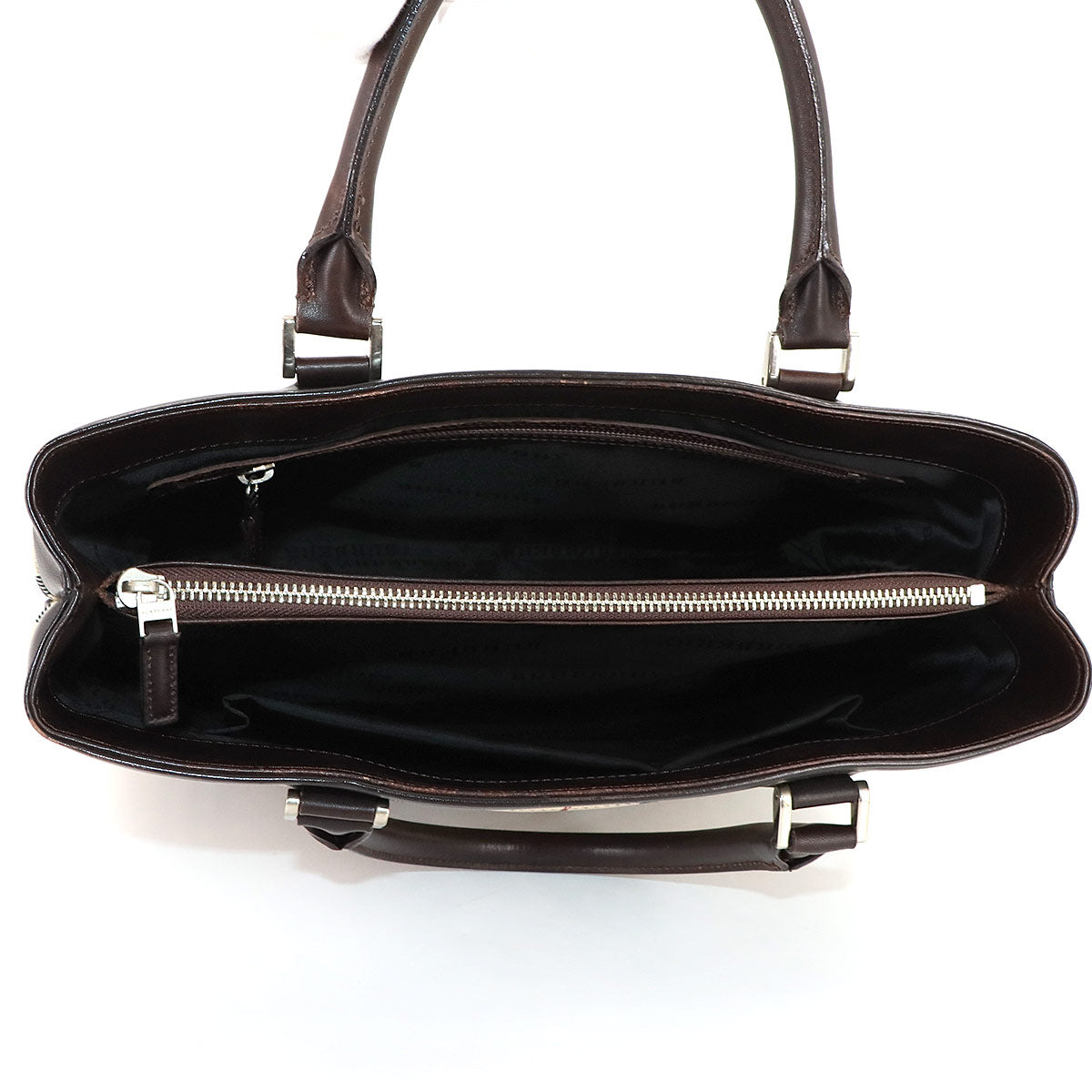 Plaid Hand Bag Canvas Leather Beige Brown Purse