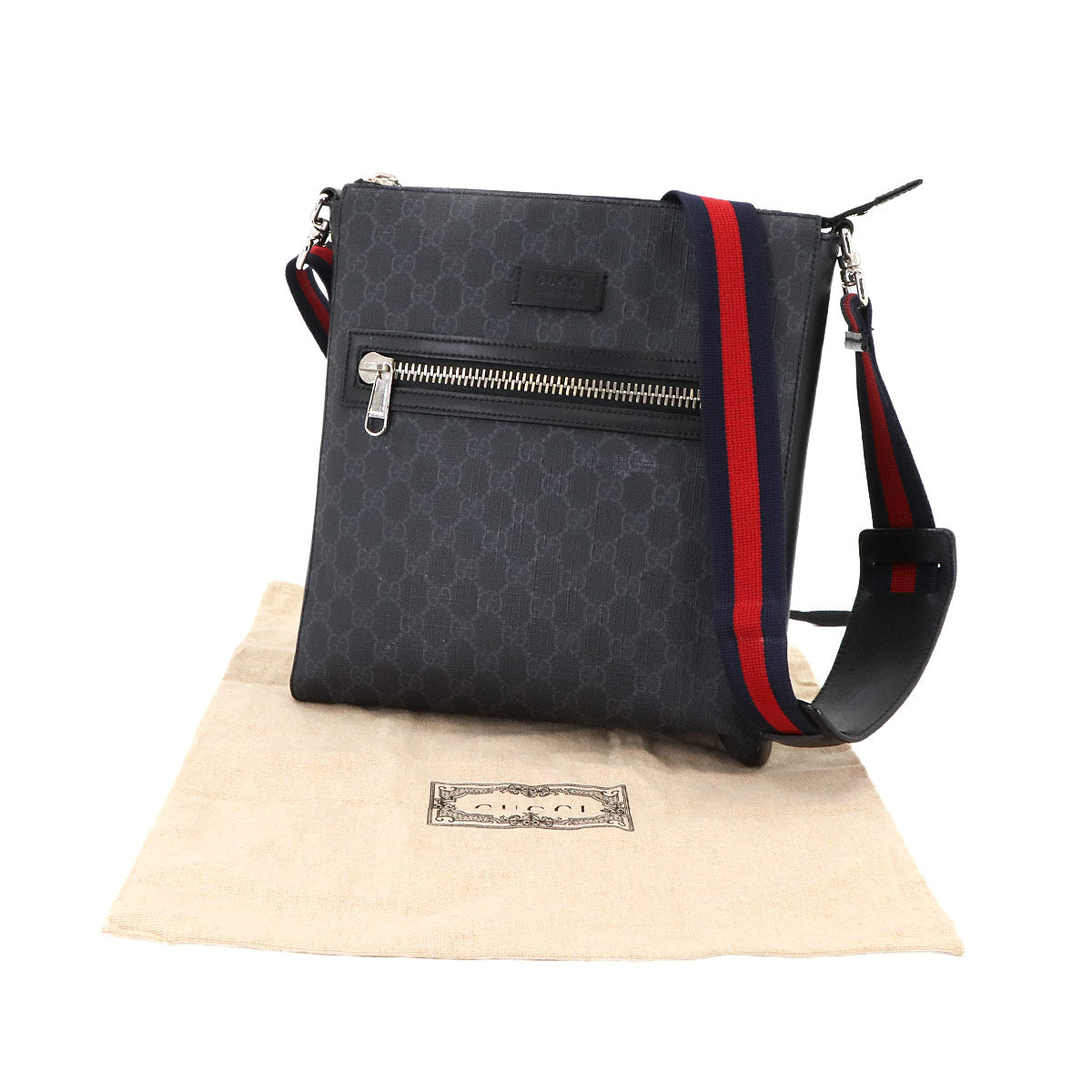GG Supreme Messenger Shoulder Bag Black 474137 Purse