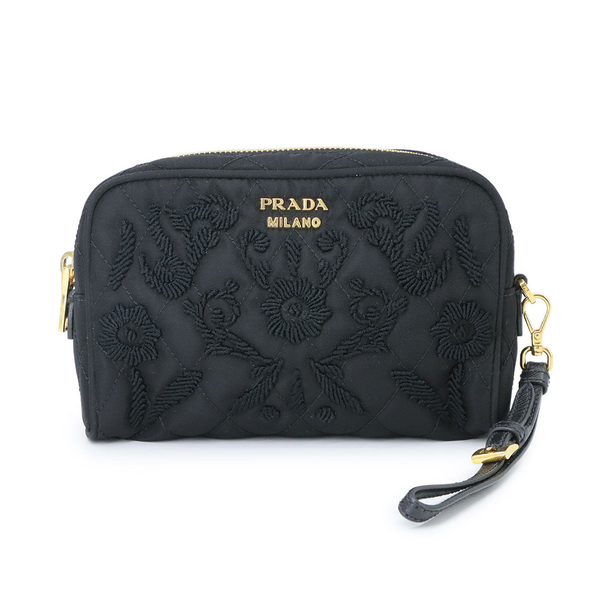 Pouch Nylon Black Purse floral embroidery