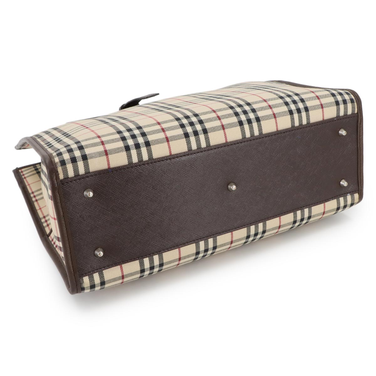 Plaid Tote Bag Canvas Leather Beige Brown Purse