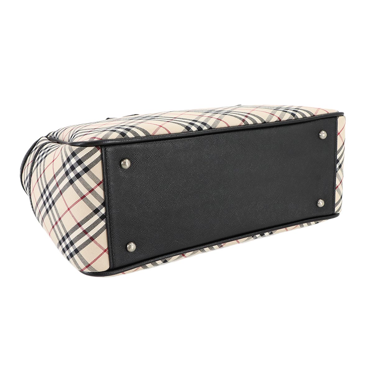 Plaid Hand Bag Canvas Leather Beige Black Purse