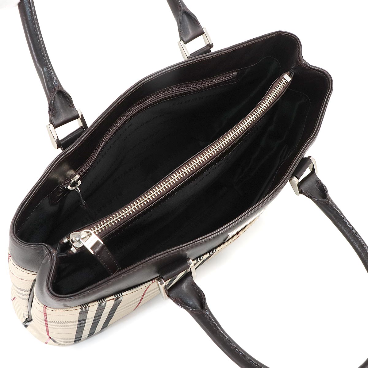 Plaid Hand Bag Canvas Leather Purse