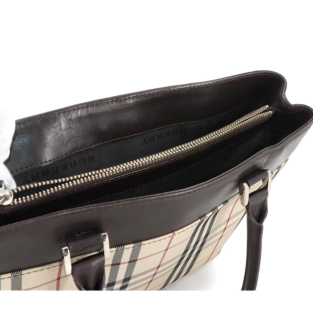 Plaid Hand Bag Canvas Leather Purse