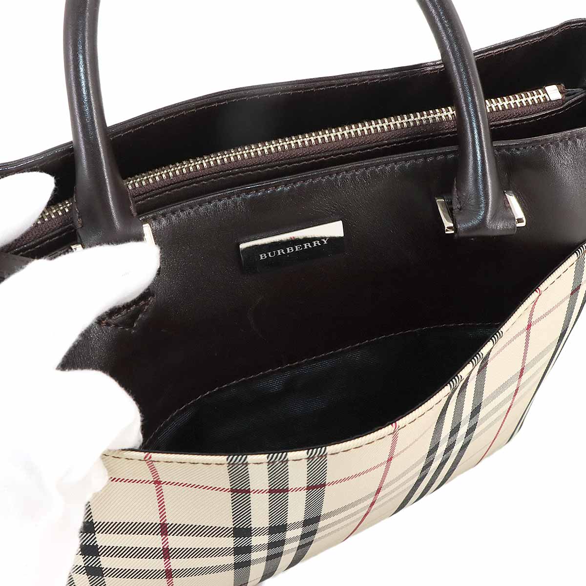 Plaid Hand Bag Canvas Leather Purse