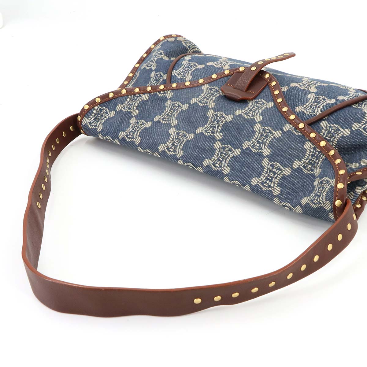 Macadam Shoulder Bag Denim Leather Blue Brown Purse