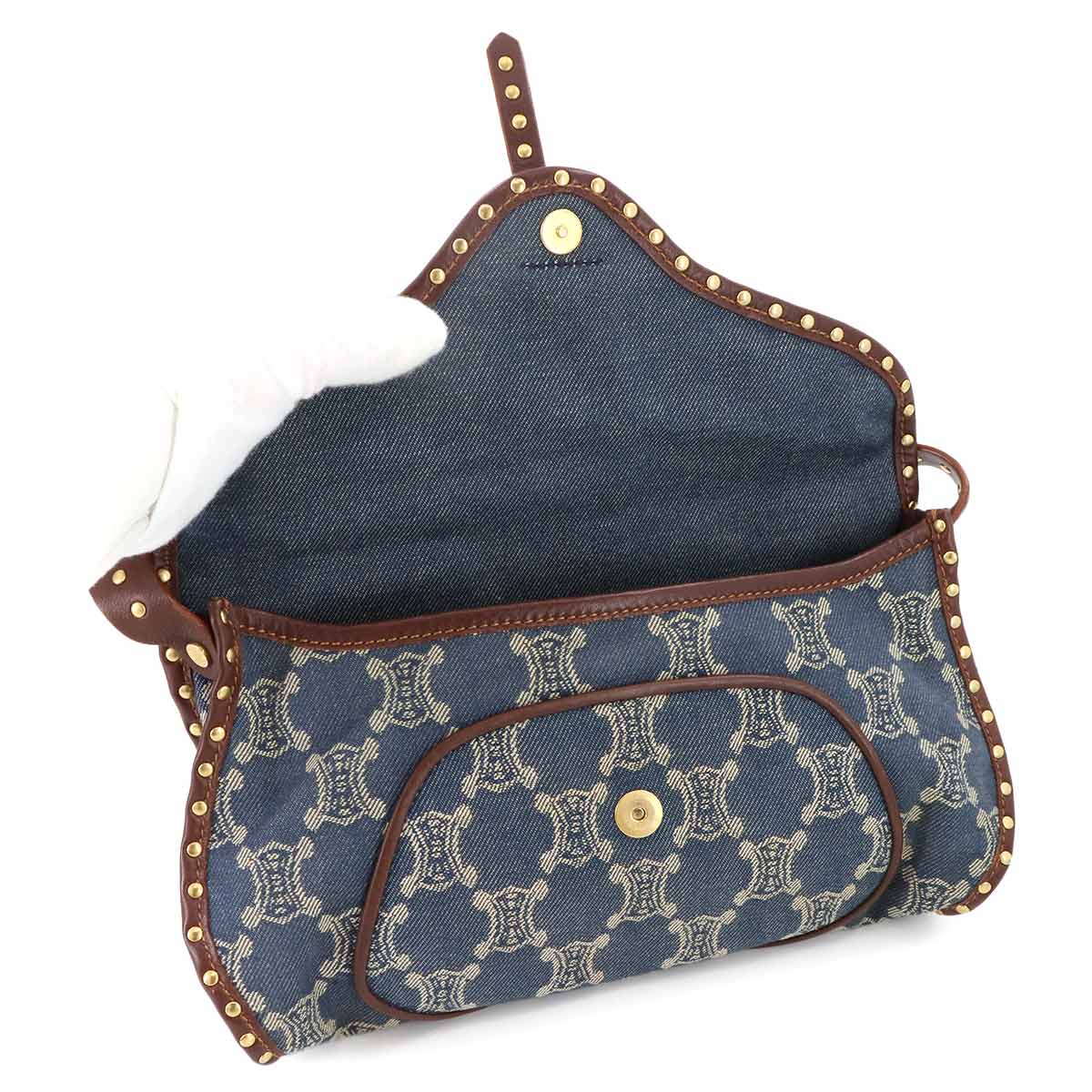 Macadam Shoulder Bag Denim Leather Blue Brown Purse